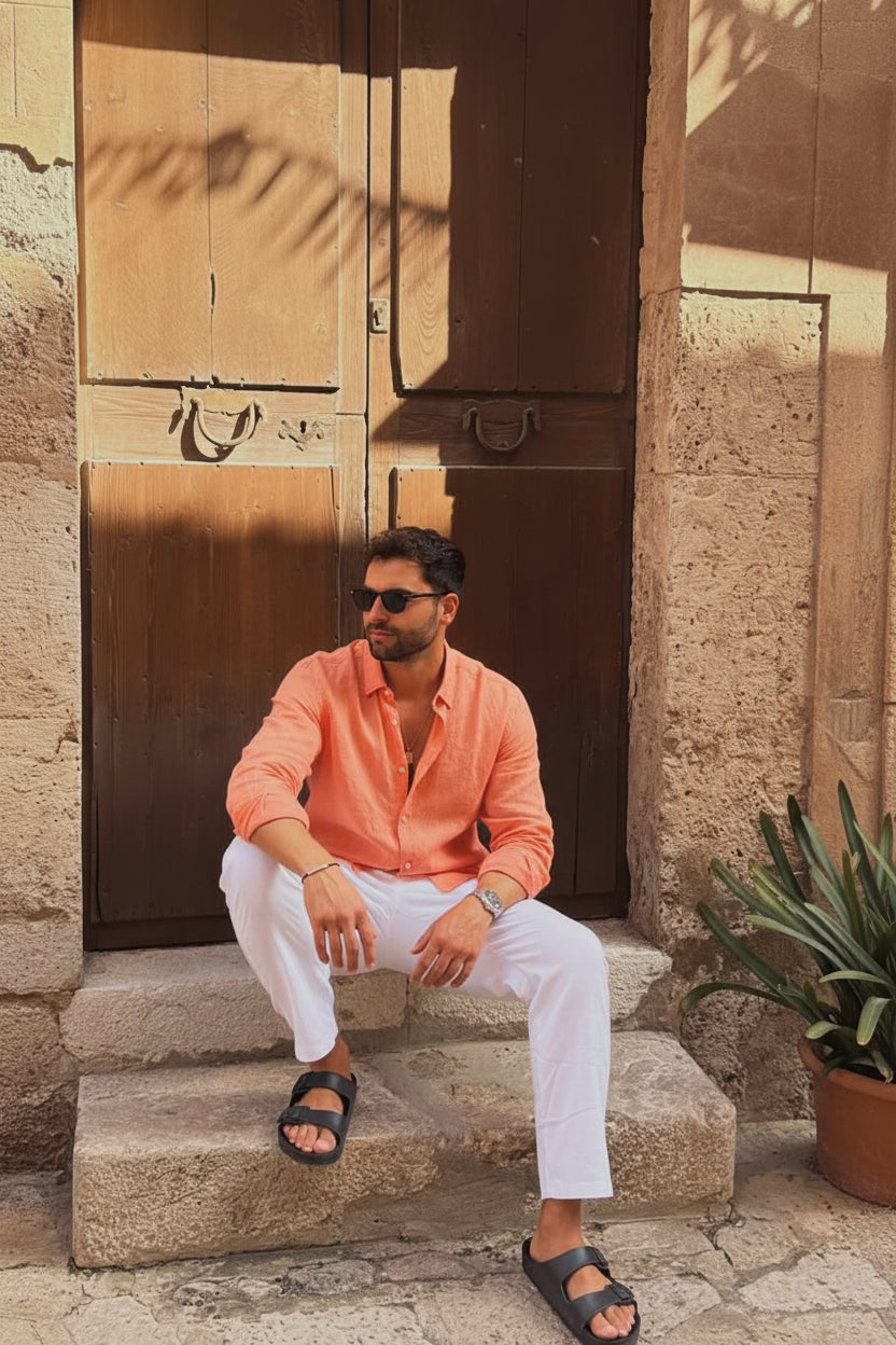 peach Shirt & white Pant Set