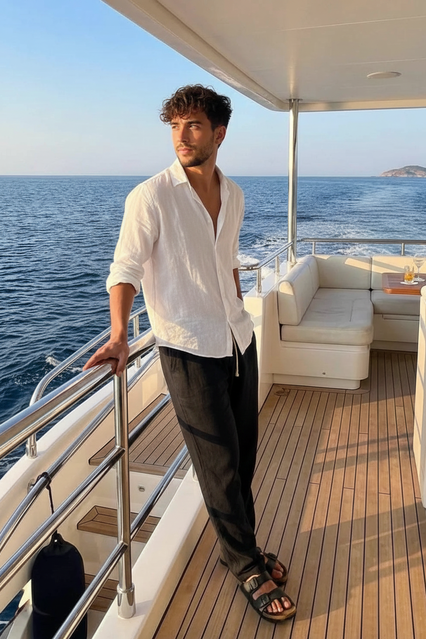 Old Money Linen Combo (White-Shirt & Black-Trouser)