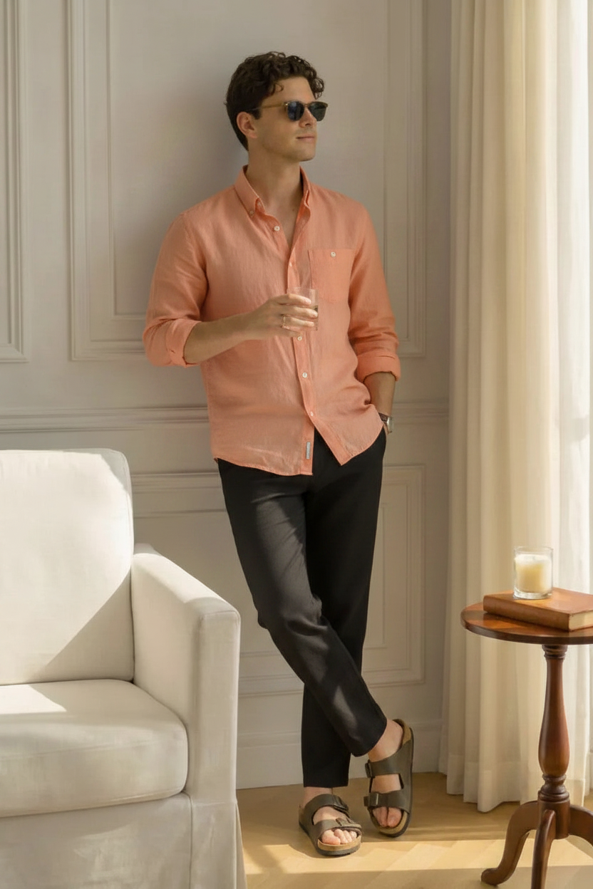 Old Money Classic Combo (Peach-Shirt & Black-Pant)