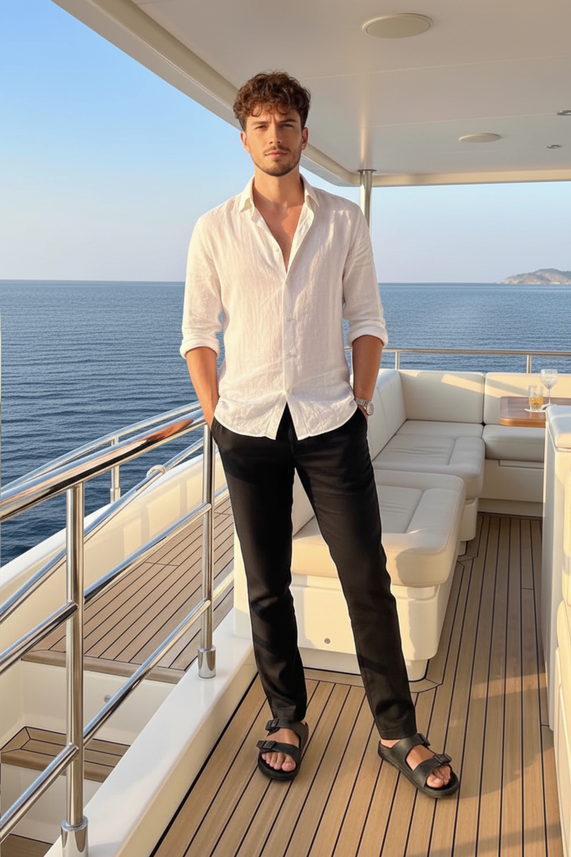 Old Money Linen Combo (White-Shirt & Black-Trouser)