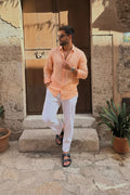 peach Shirt & white Pant Set