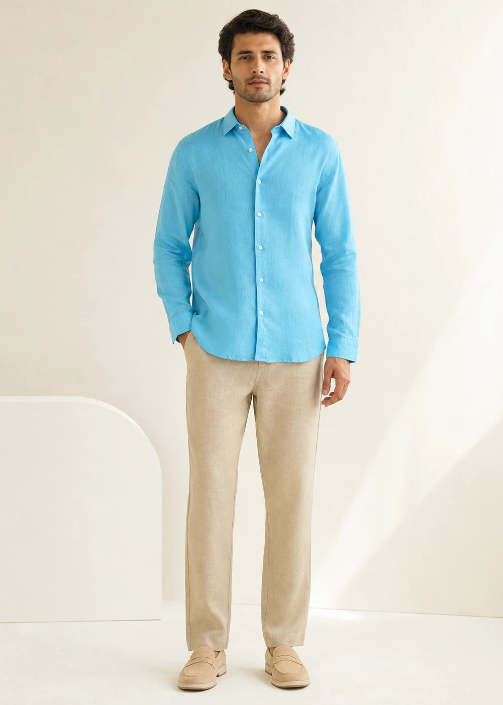 Ocean Blue Shirt & Beige Pant Set