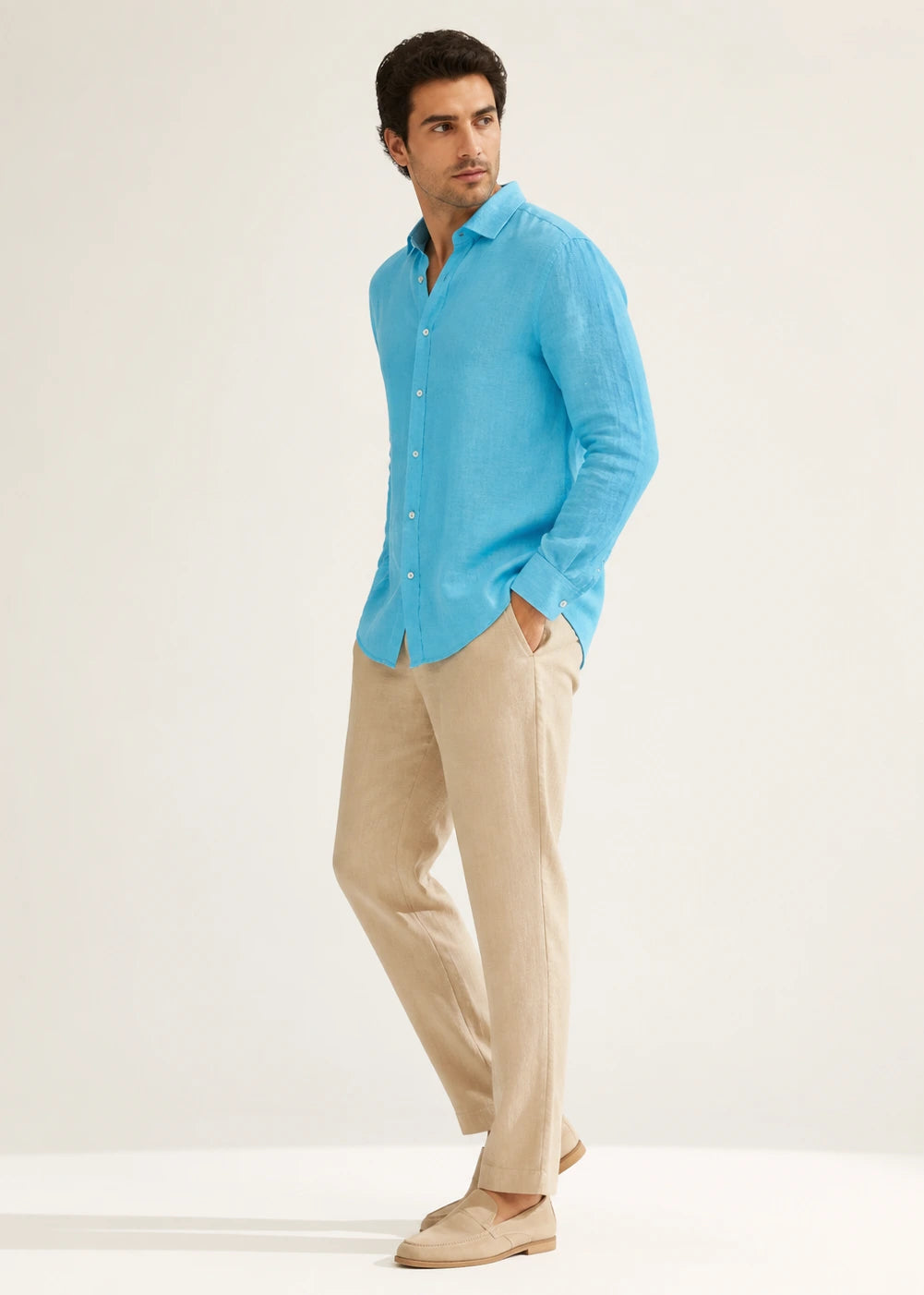 Ocean Blue Shirt & Beige Pant Set