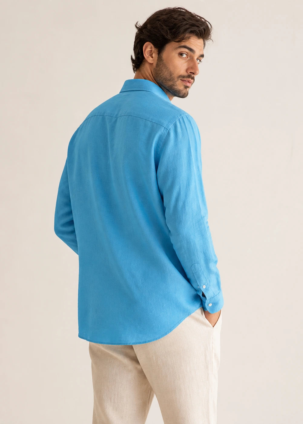 Ocean Blue Shirt & Beige Pant Set