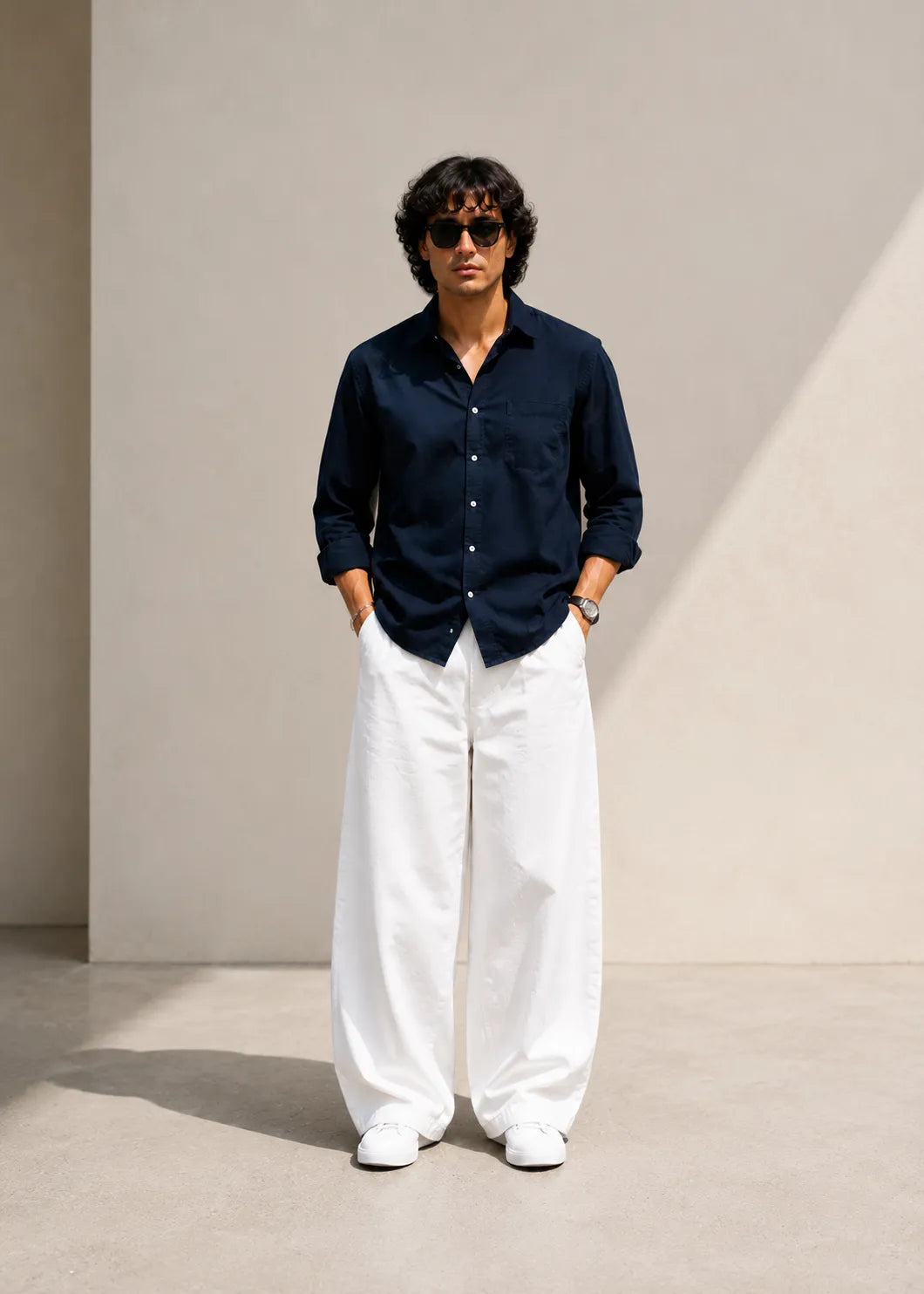 Old Money Classic Combo (Navy Shirt & White Pant Set)