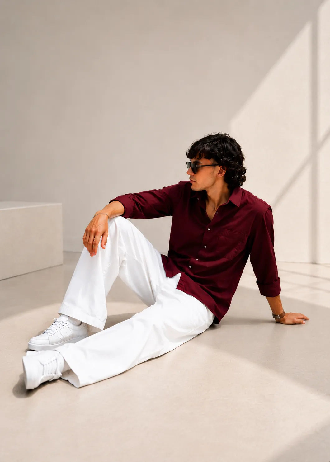 Old Money Classic Combo (Maroon Shirt & White Pant Set)