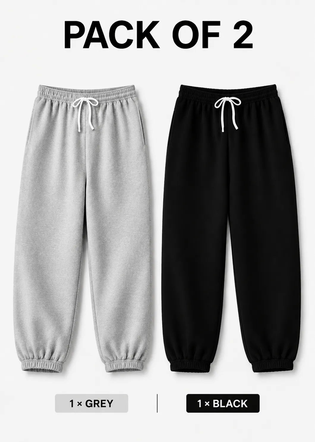 Pack Of Two Black & Grey Oversize Jogger Trousers