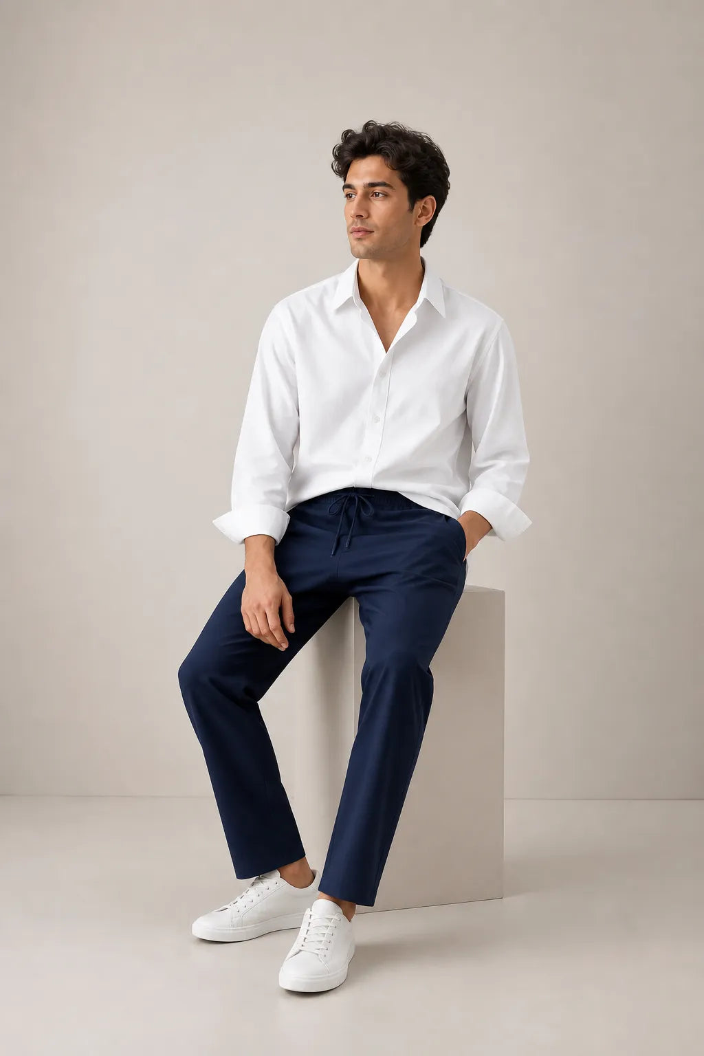 White Shirt & Navy Pant Set
