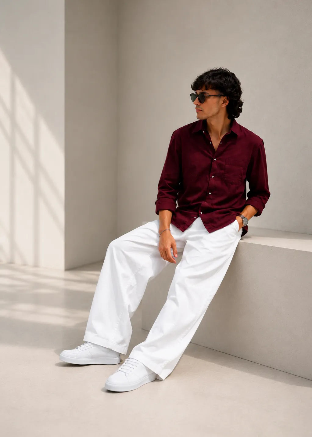 Old Money Classic Combo (Maroon Shirt & White Pant Set)