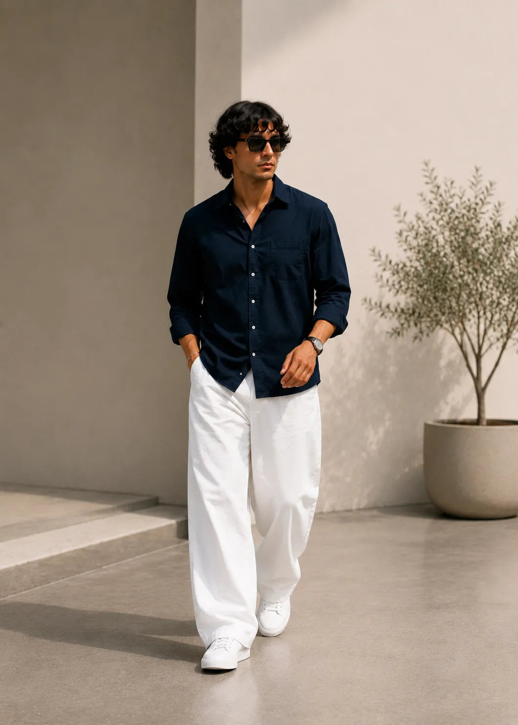 Old Money Classic Combo (Navy Shirt & White Pant Set)