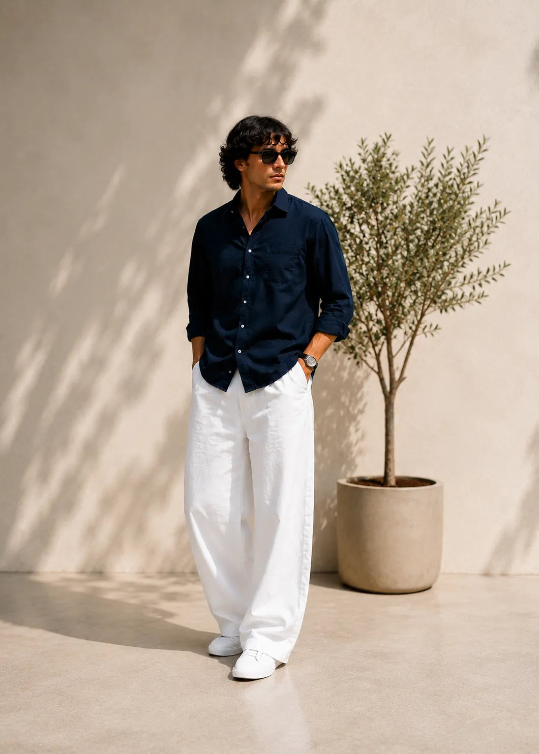 Old Money Classic Combo (Navy Shirt & White Pant Set)