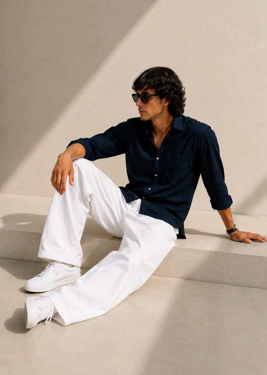 Old Money Classic Combo (Navy Shirt & White Pant Set)