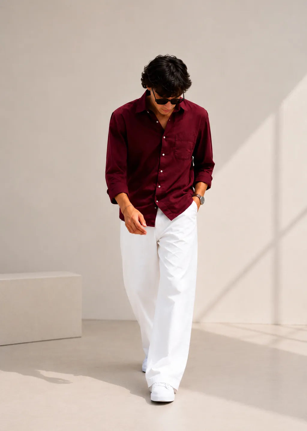 Old Money Classic Combo (Maroon Shirt & White Pant Set)