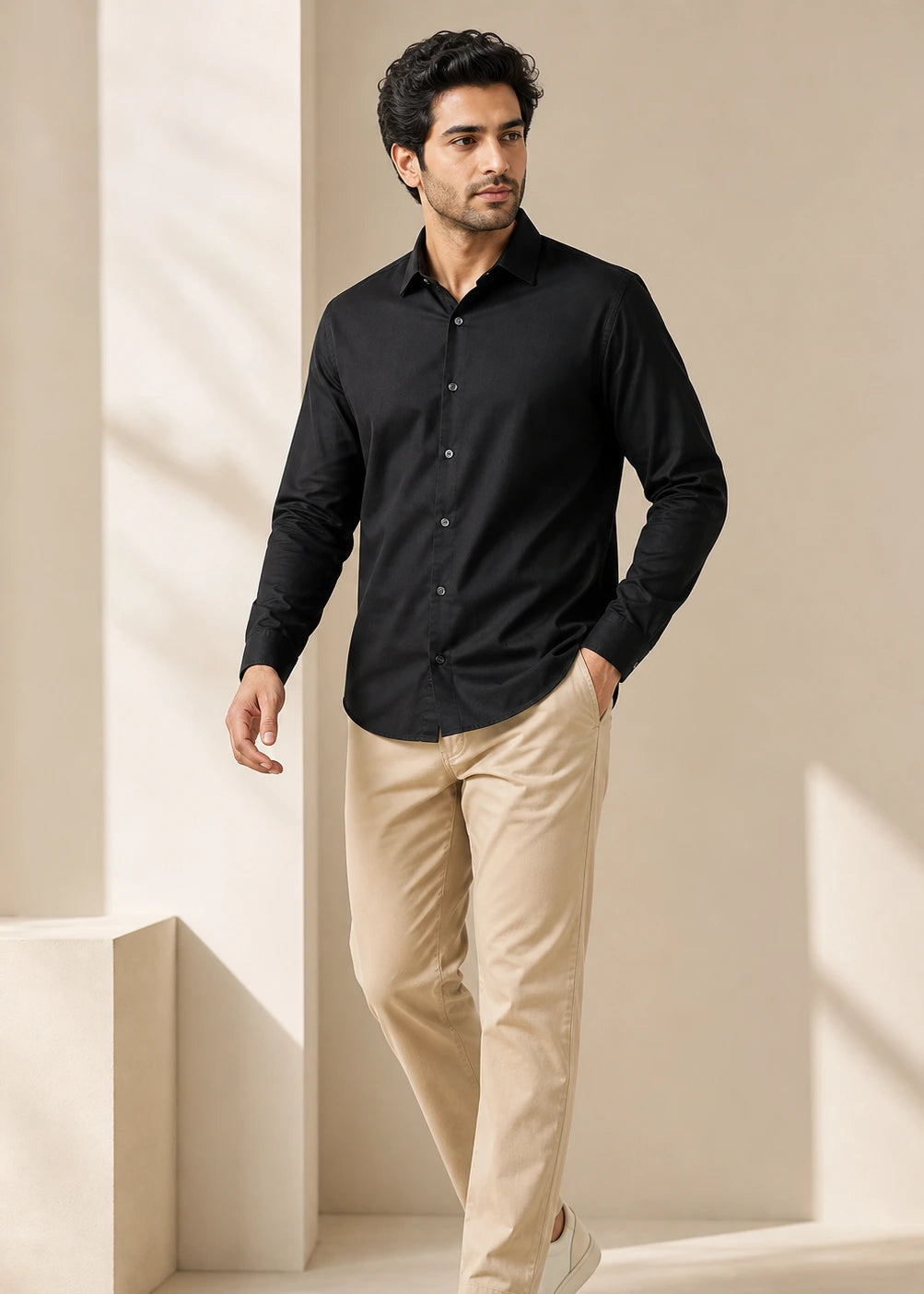 Black Shirt & Beige Pant Set