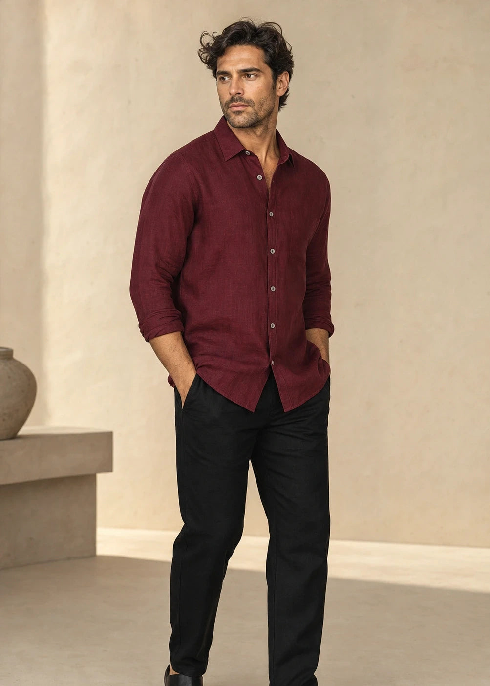 Mahroon Shirt & Black Pant Set