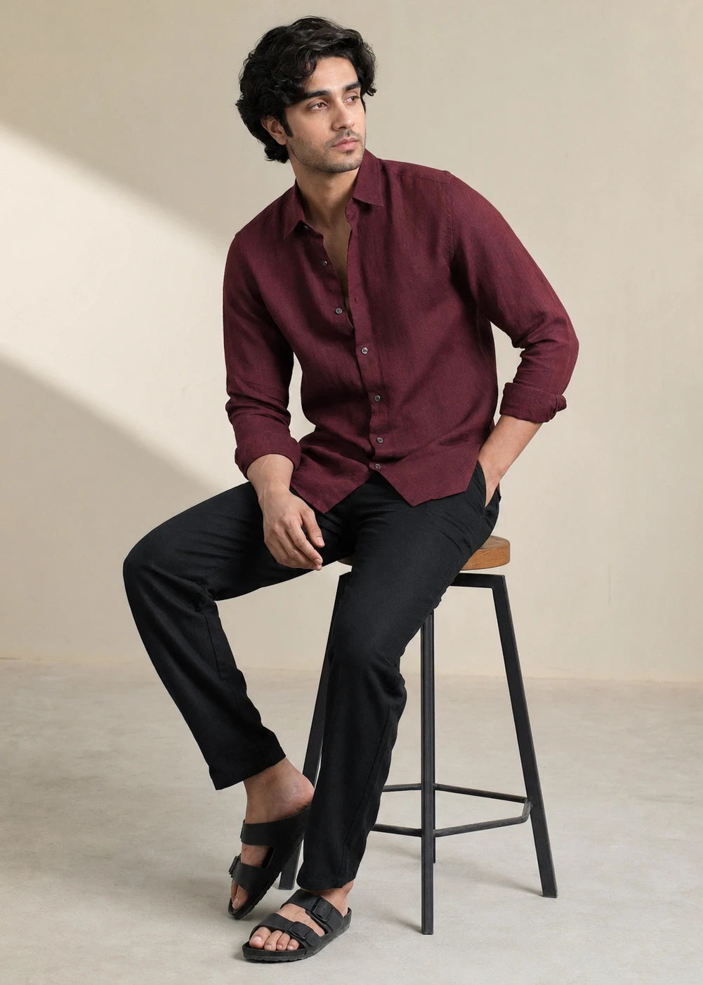 Mahroon Shirt & Black Pant Set
