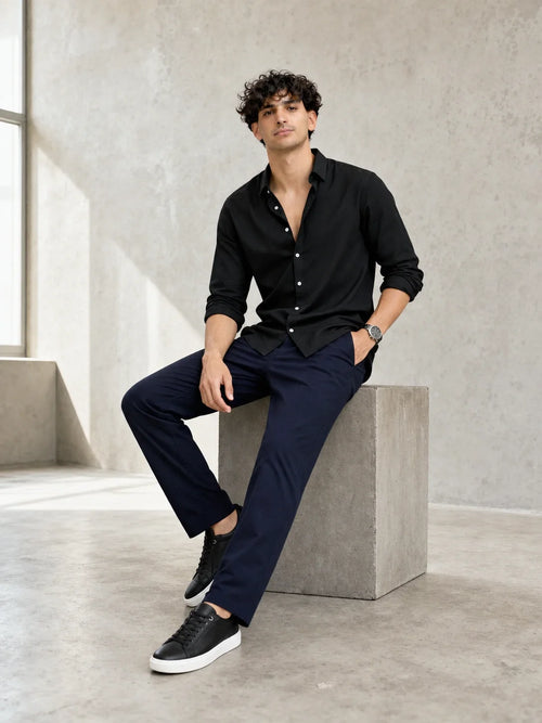 Black Shirt & Navy Pant Set