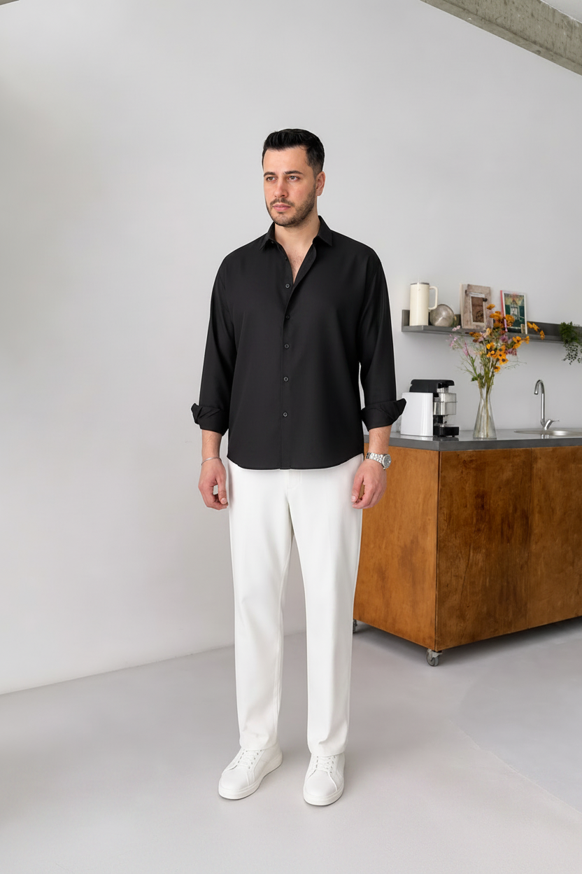 Black Shirt &White Pant Set