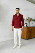 Maroon Shirt & White Pant Set