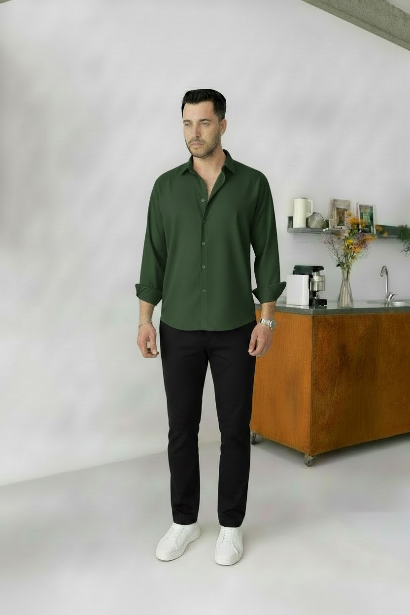 Dark Green Shirt & Black Pant Set