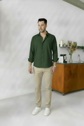 Dark Green Shirt & Beige Pant Set