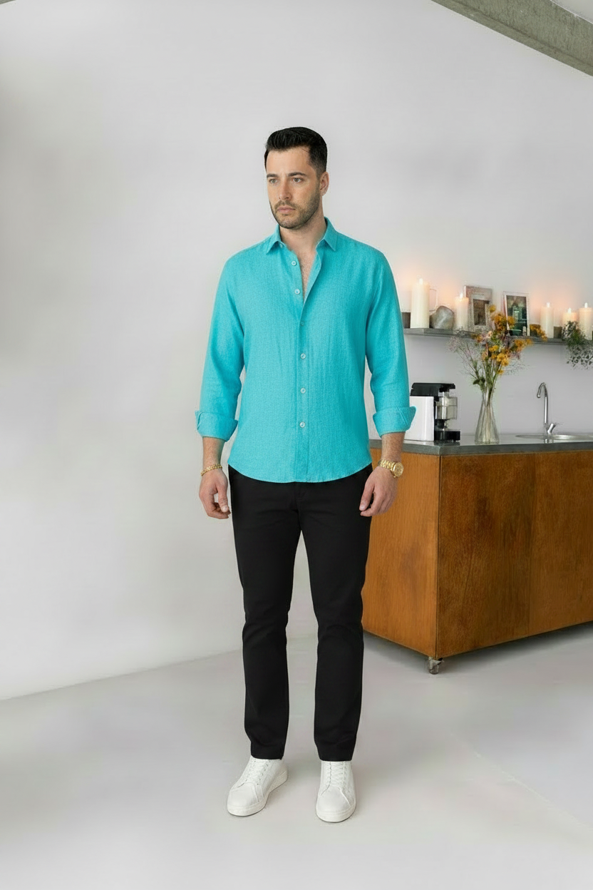 Ocean Blue Shirt & Black Pant Set
