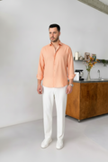 peach Shirt & white Pant Set