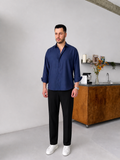 Navy Blue Shirt & Black Pant Set