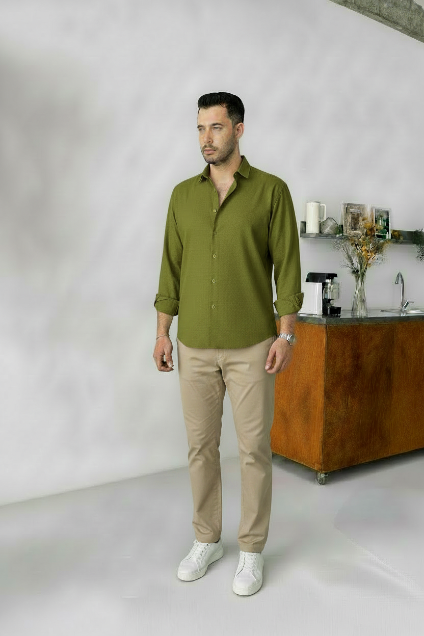 Olive Shirt & Black Pant Set