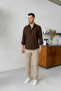 Brown Shirt & Beige Pant Set