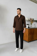 Brown Shirt & Black Pant Set