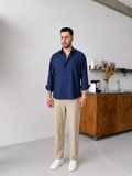 Navy Blue Shirt & Beige Pant Set
