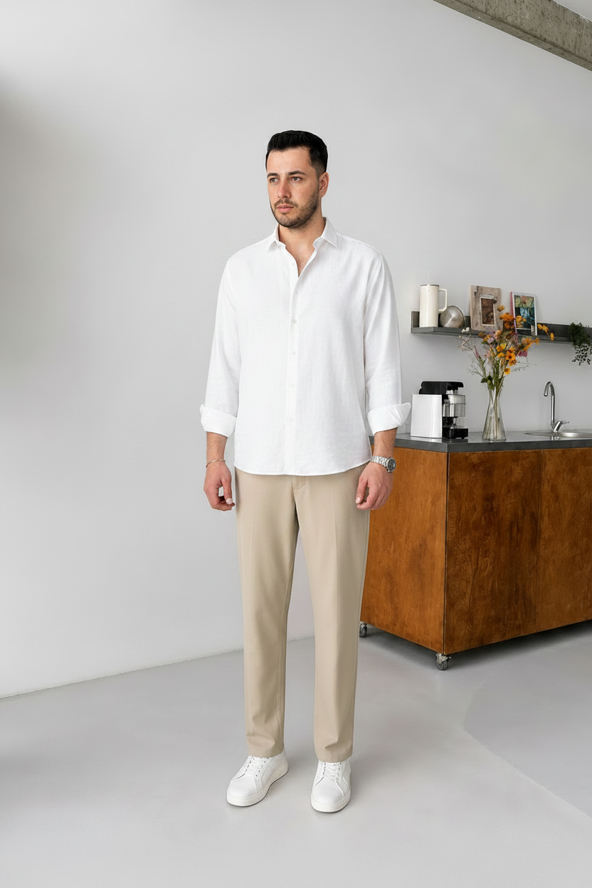 White Shirt & Beige Pant Set