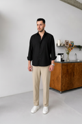 Black Shirt & Beige Pant Set