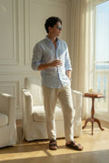 Ocean Blue Shirt & white Pant Set