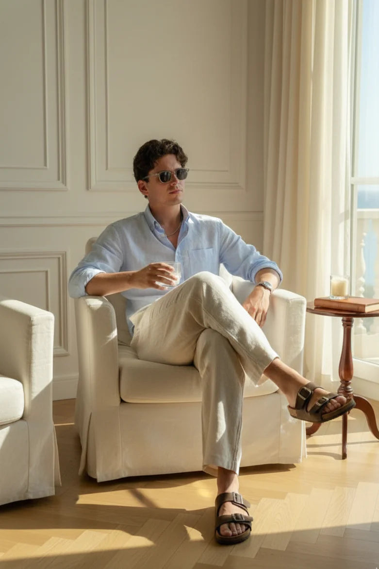 Ocean Blue Shirt & white Pant Set