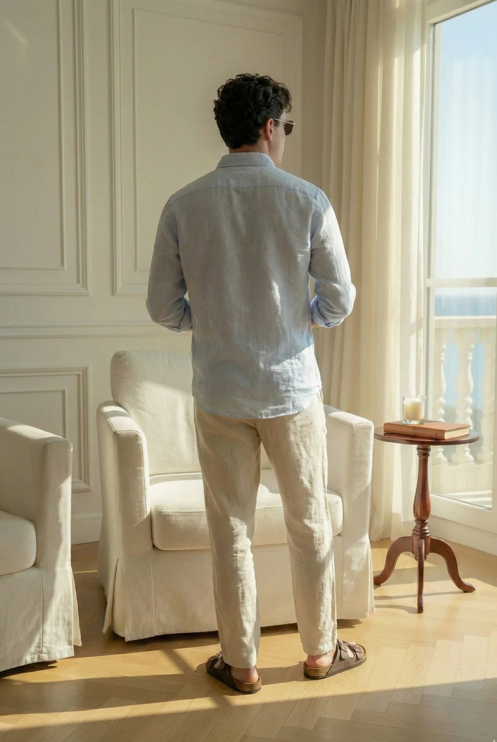 Ocean Blue Shirt & white Pant Set