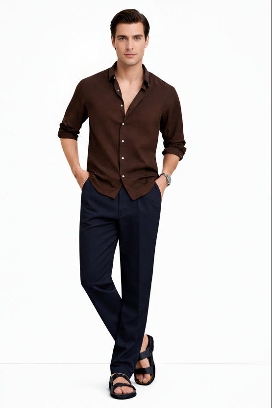 Brown Shirt & Navy Pant Set