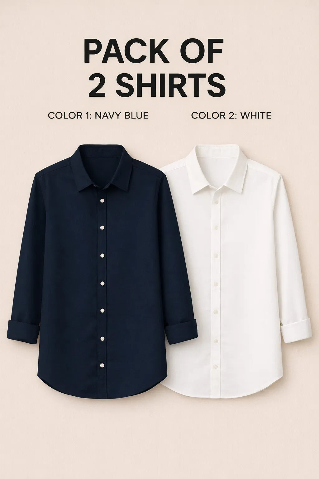 Pack of 2 Premium Casual Shirts – Navy Blue & White