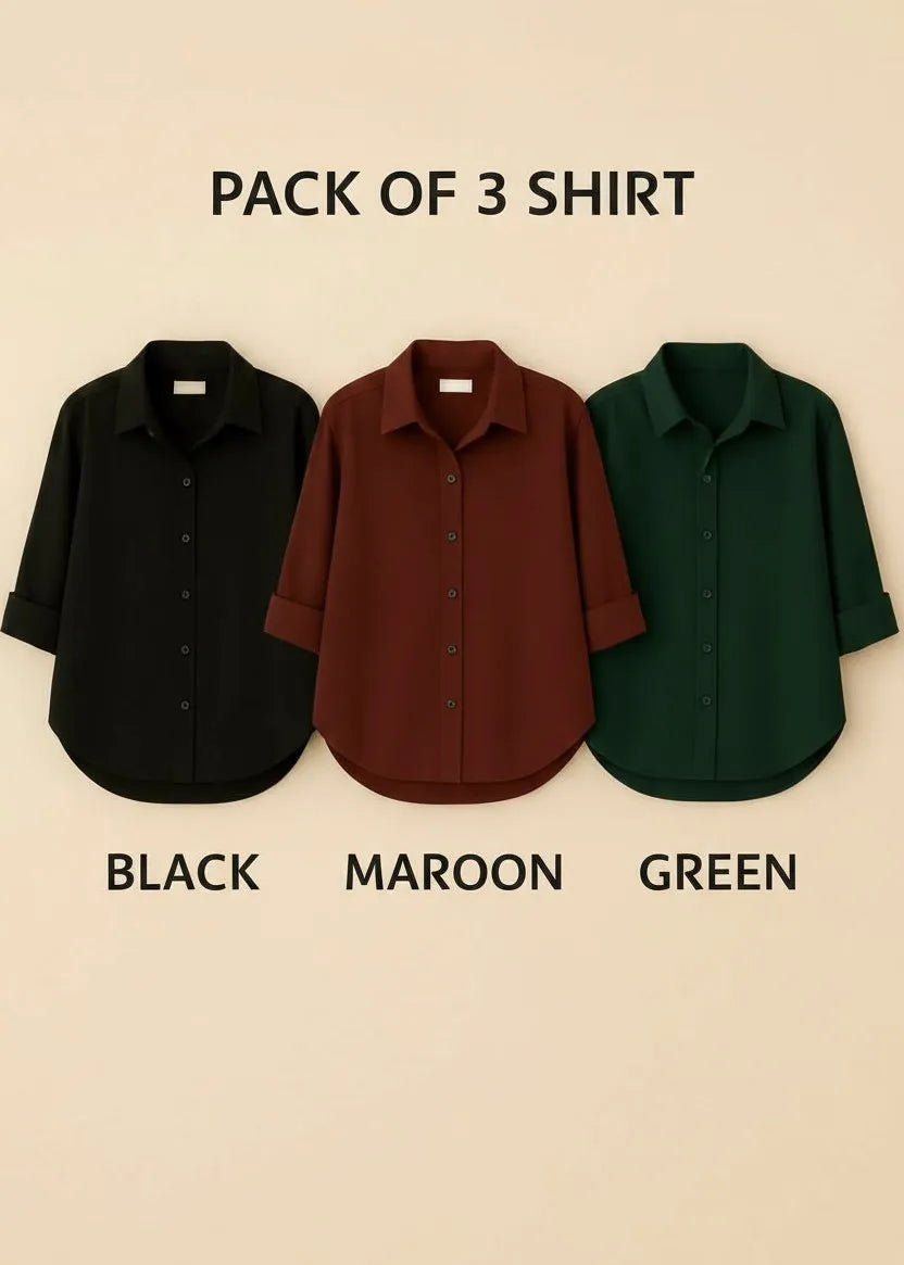 Pack of 3 Premium Casual Shirts – Black, Maroon and Green
