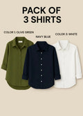 Pack of 3 Premium Casual Shirts – Navy Blue, White and Olive