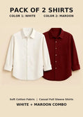 Pack of 2 Premium Casual Shirts – White & Mahron