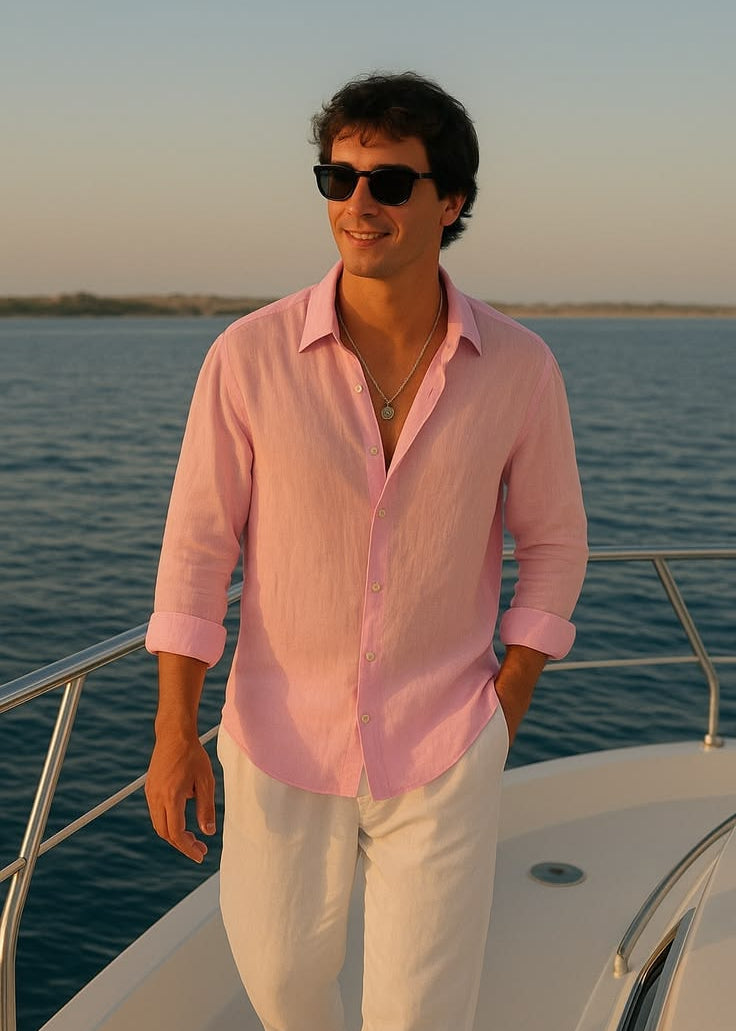 Peach Shirt & Beige Pant Set